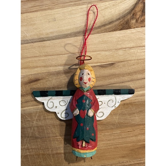 The Unbranded Brand Other - Christmas tree Angel ornament hand painted wooden wood Rare Angel Vintage